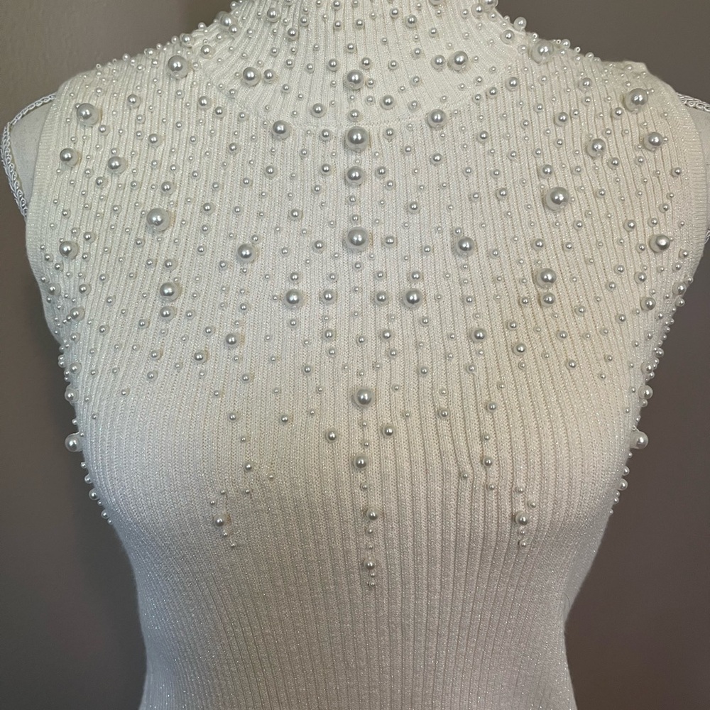 Cache White Pearl Embellished Blouse